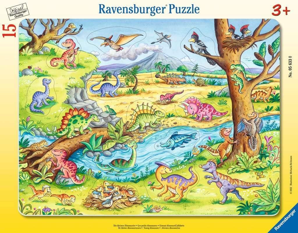 Ravensburger Kinderpuzzle - Die kleinen Dinosaurier - 8-17 Teile Rahmenpuzzle mit Konturstanzung für Kinder AB 3 Years