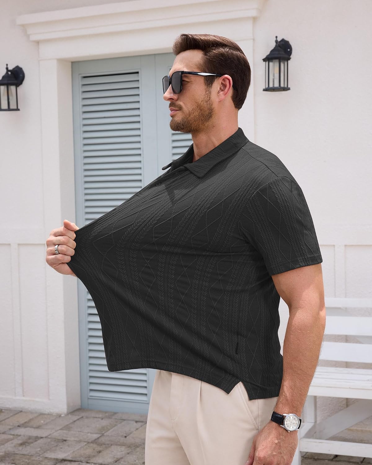 ZKMAN Men's Knit Polo Shirt Short Sleeve Textured Stretchy Casual | Elegant Soft Knit Stretchy comfort & breathable, Slit Hem, Old money, Summer vacation beach, Golf & Tennis