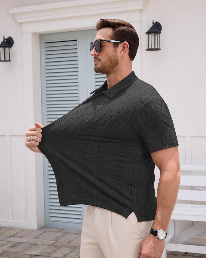 Polo de punto para hombre manga corta negro talla L miniatura 3