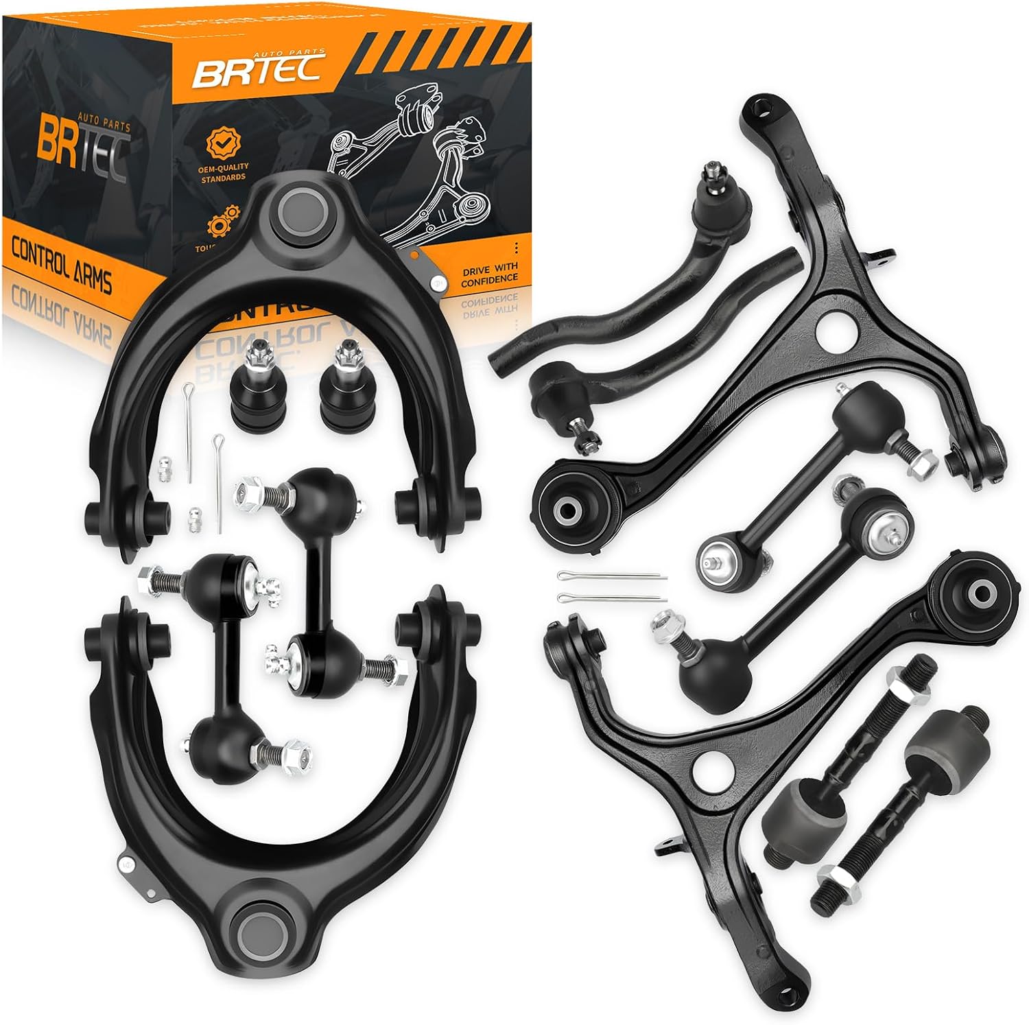 14pc Front Upper & Lower Control Arms kit Compatible with Acura TSX 2004-2008; Honda Accord (2.4L L4 Only) 2003-2007 Front End Suspension kit w/Ball Joints + Tie Rods + Sway Bar Links