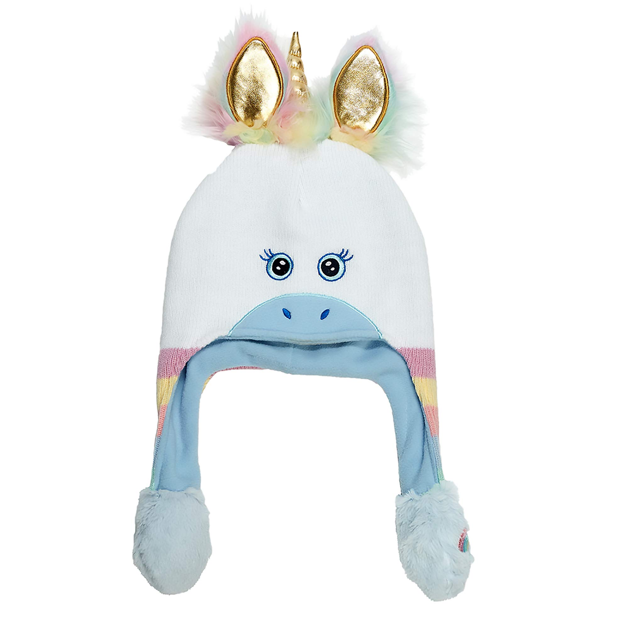 ABG Accessories Girls' Little Unicorn Squeeze and Flap Fun Cold Weather Hat, White/Blue, Age 4-7, White/Blue, Age 4-7
