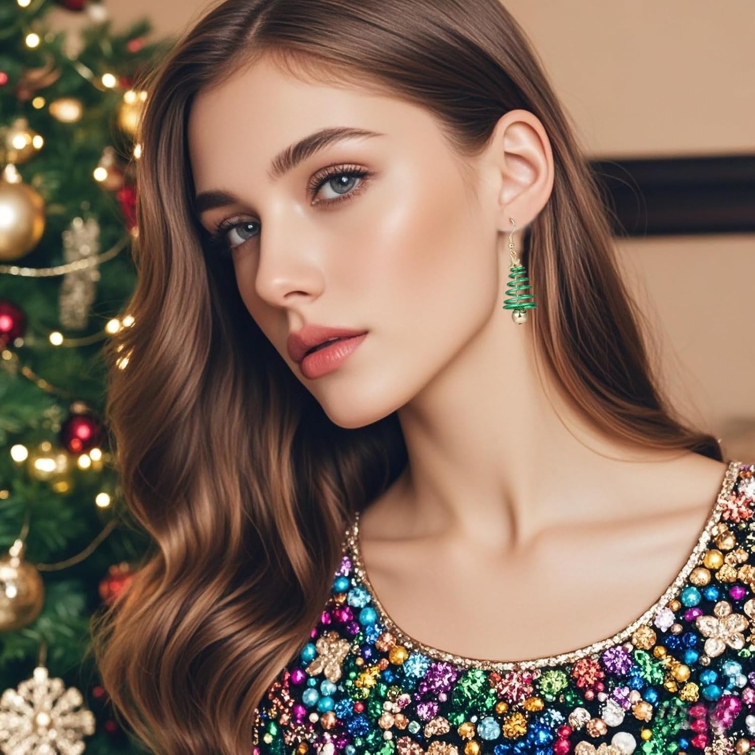 Christmas Earrings Set for Women Chritmas Ornament Earrings Xmas Tree Jingle Bell Bow Snowflake Wreath Hook Dangle Earrings Holiday Festive Jewelry Gifts - Image 6