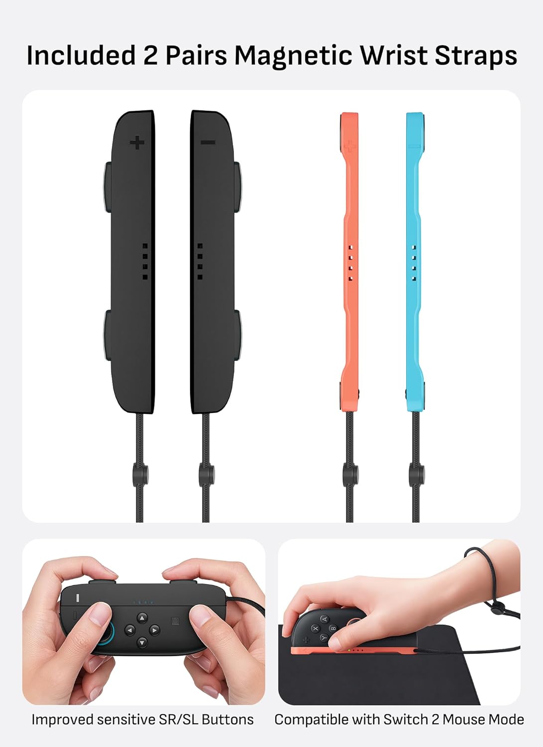 Mumba Wrist Straps Compatible with Nintendo Switch 2 Mouse Mode, 2 Pairs Magnetic Wrist Straps for Joy Con Controller,Switch 2 Replacement Parts Accessories,Improved sensitive SR/SL Buttons - Image 2