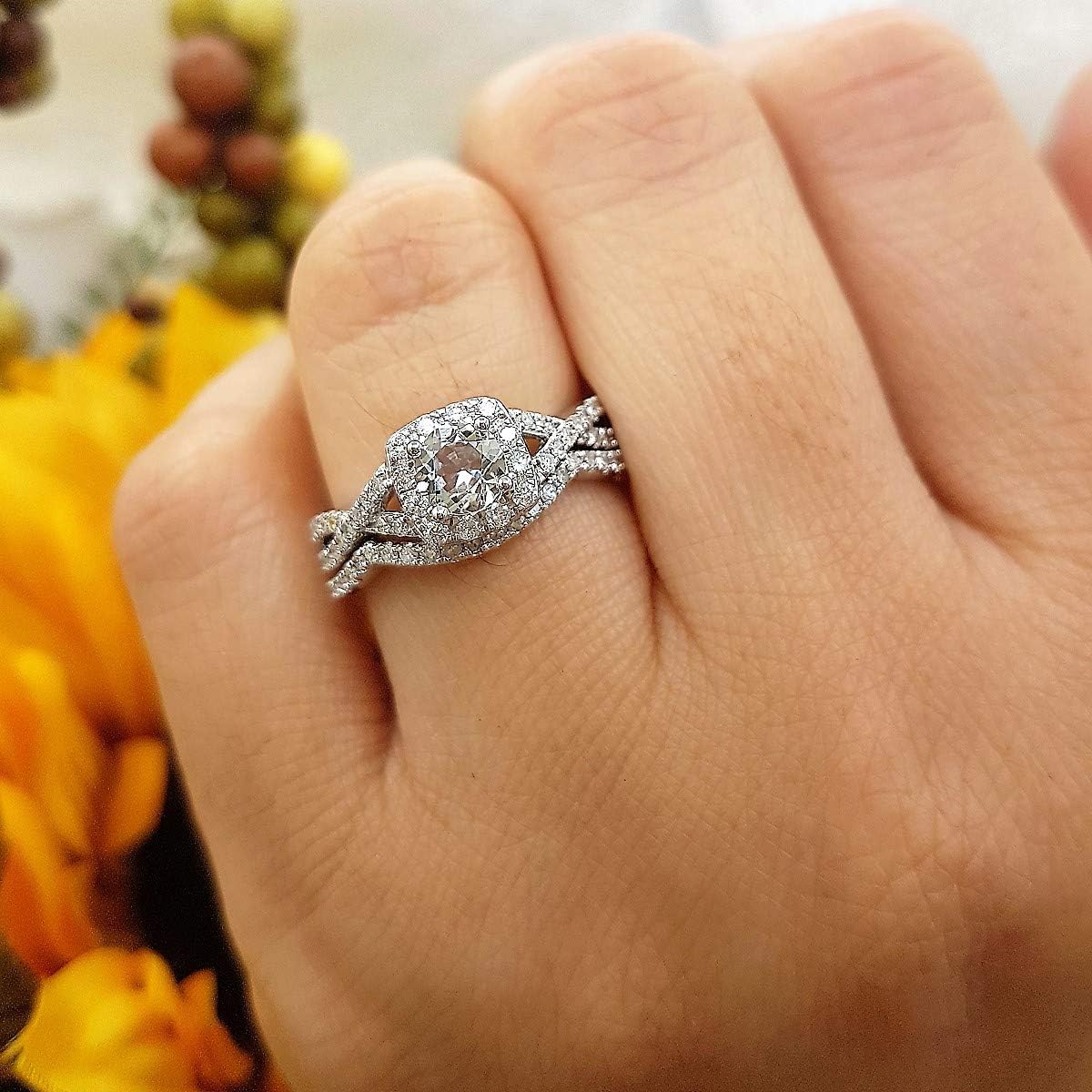 Dazzlingrock Collection 5mm Round Gemstone & White Natural Diamond Swirl Style Halo Engagement Ring Set for Women (Diamond 0.50 Ctw) in Real Solid Gold