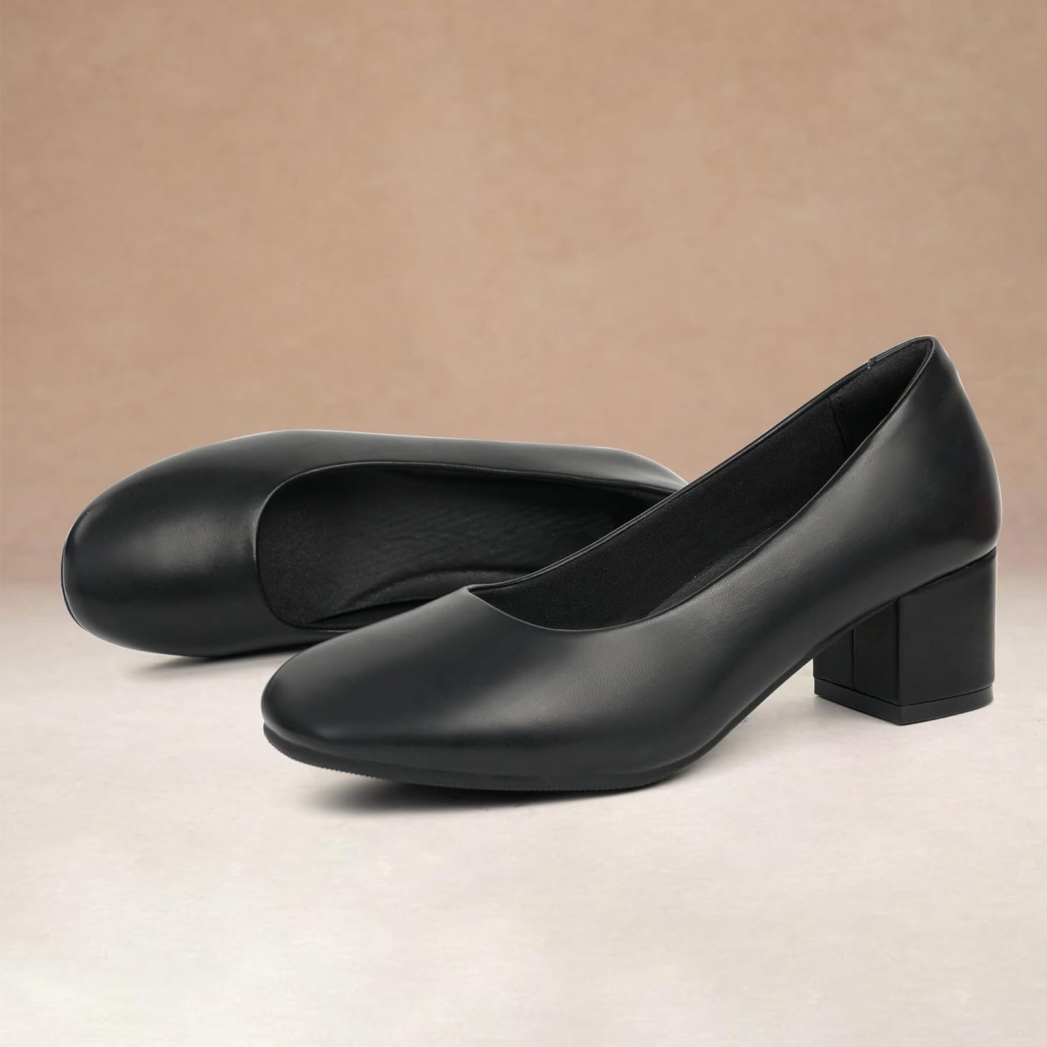 Ortho + Rest Women's Pumps Low Chunky Block Heel Round Toe Comfortable Dress Shoes