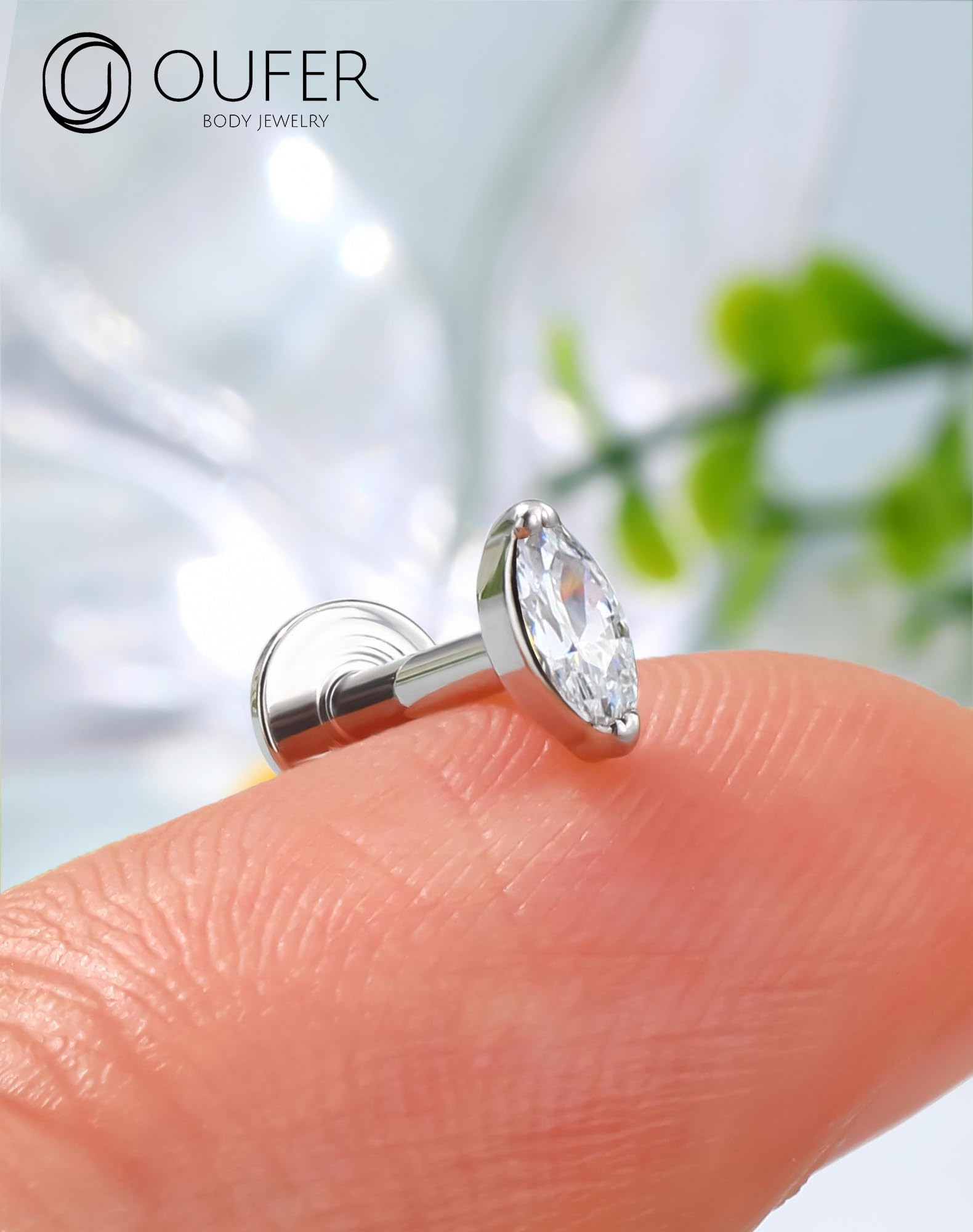 OUFER 16G 8 mm Piercing Orecchio Helix Argent 925 Cartilage Earring Internally Threaded Lip Piercing Marquise Tragus Stud Trasparente CZ Orecchino Conch (Argent)