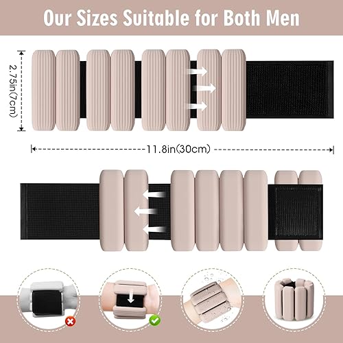 Miniatura 5 de Juego de 2 pesas para muñeca, pesas de tobillo y muñeca para mujeres y hombres, brazaletes con peso de silicona ajustables para brazos y piernas,
