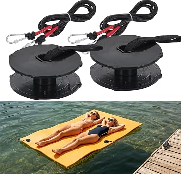 2 Pack Floating Mat Tether Kit, Lily Pad Tether Float Mat Straps Tether and Grommet Kit, Thick Black Rope with Double Hooks for Water Floating Pad, Lake, Pool, Beach, Summer Water Activities