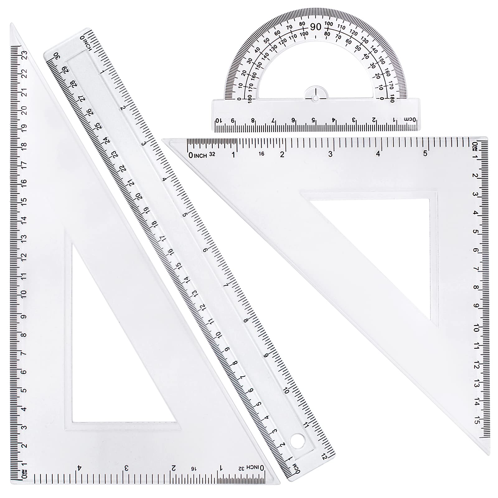Clear Plastic Protractors 2-Pack - 4 Inch, 180 Degree For Geometry, School, Woodworking