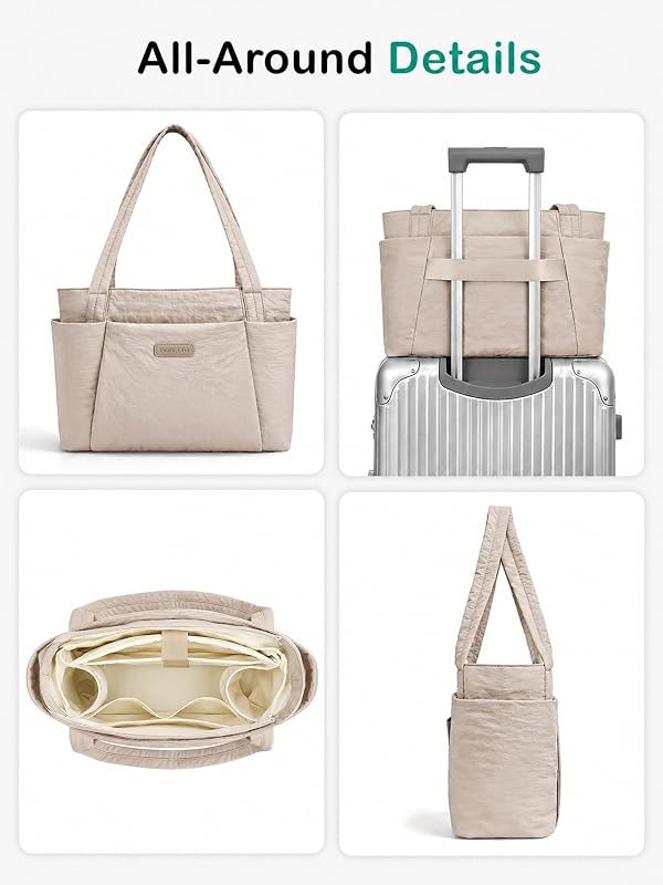 FIORETTO Puffer Tote Bag for Women, Work Tote Bag with Laptop Compartment, Zipper & Pockets for Travel, Nursing, College Taupe XL by FIORETTO - Used condition - Image 17