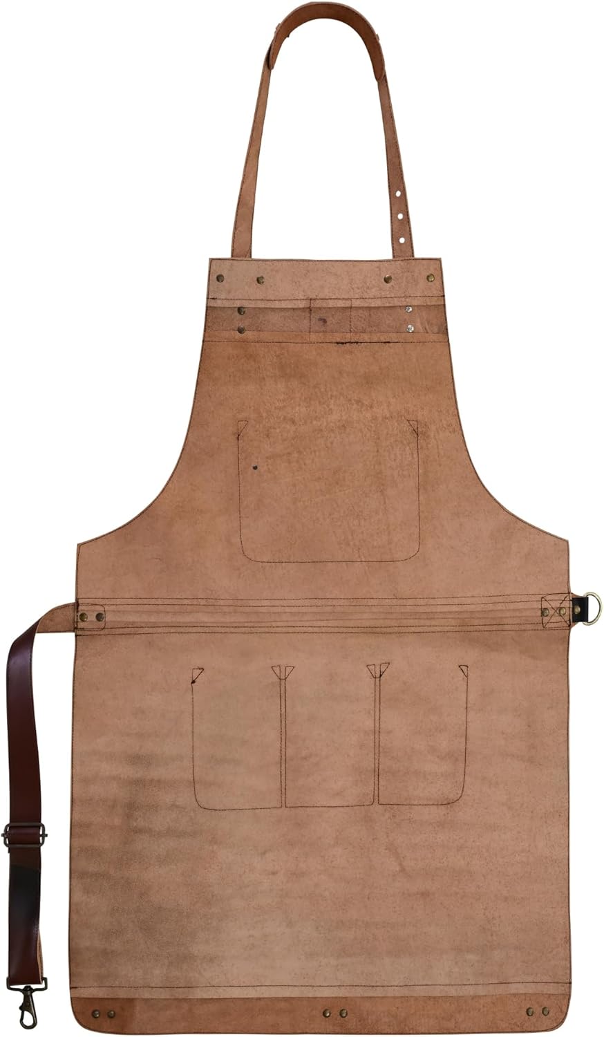 Leather Chef Apron, One Size Brown, Butcher & Cooking Apron for Kitchen & BBQ