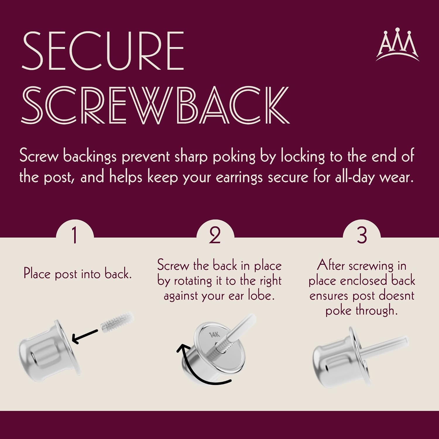 14k White Gold Ball Stud Earrings with Secure and Comfortable Screw Backs