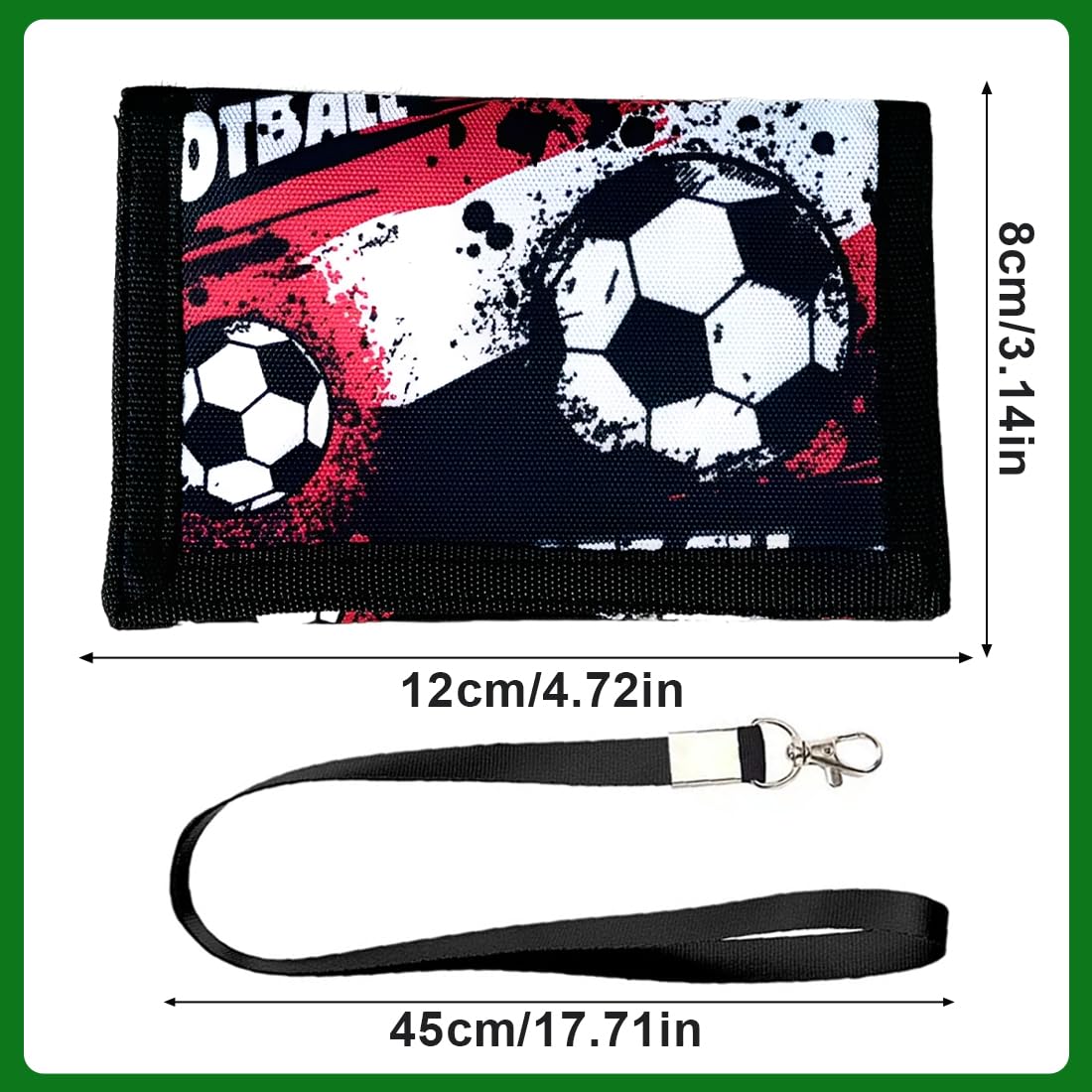 Cartera Niño Triple Plegado con Llavero Monedero Fútbol Rojo