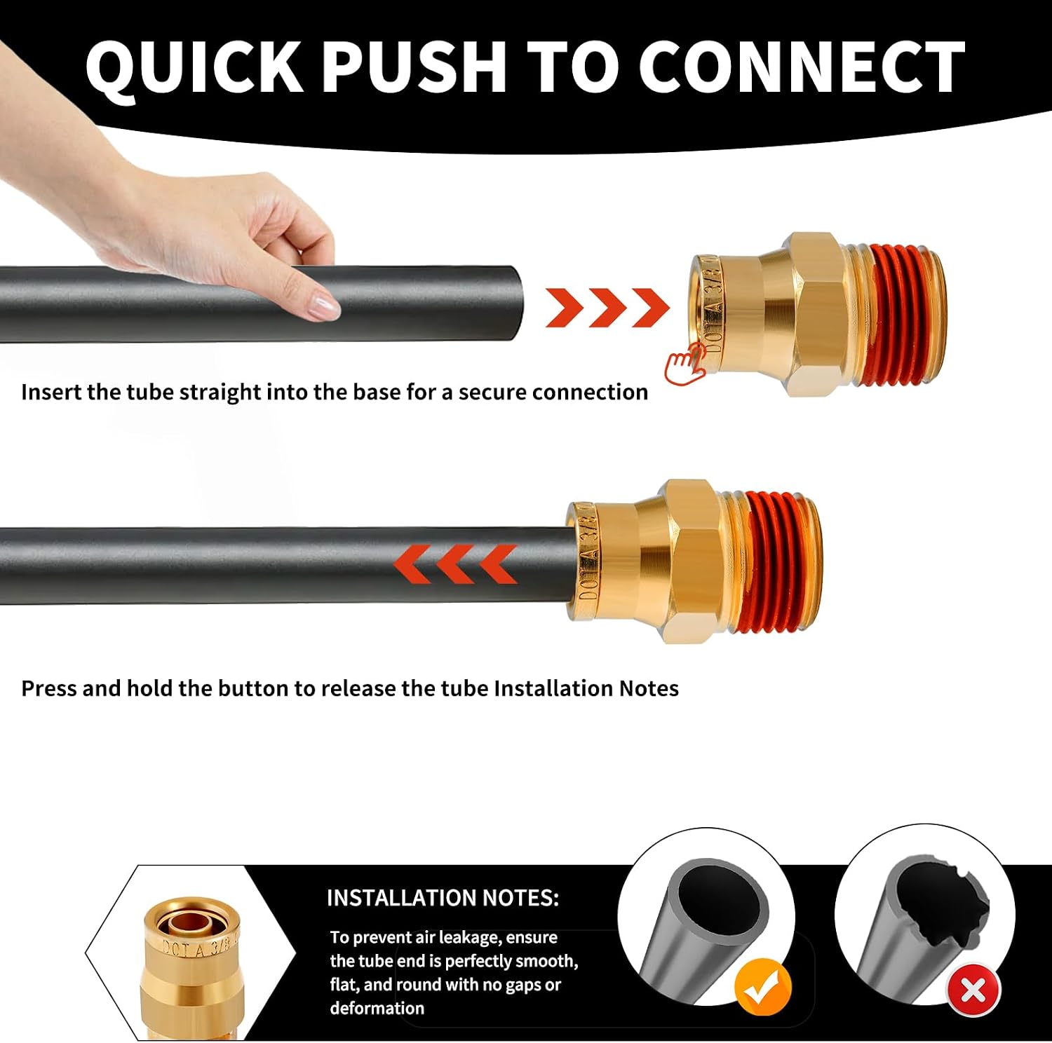 1/4 Brass Push to Connect Fittings 1/4" OD x 1/4" NPT Thread Male DOT Approved Air Brake Quick Connect Fittings Air Line Suspension Kit for Truck Trailers and Air System 5Pcs