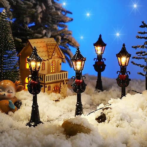 Miniatura 45 de Lámpara de Navidad para poste de aldea, accesorios de aldea, lámpara de tren, farol, lámpara de calle en miniatura, luces de calle decorativas