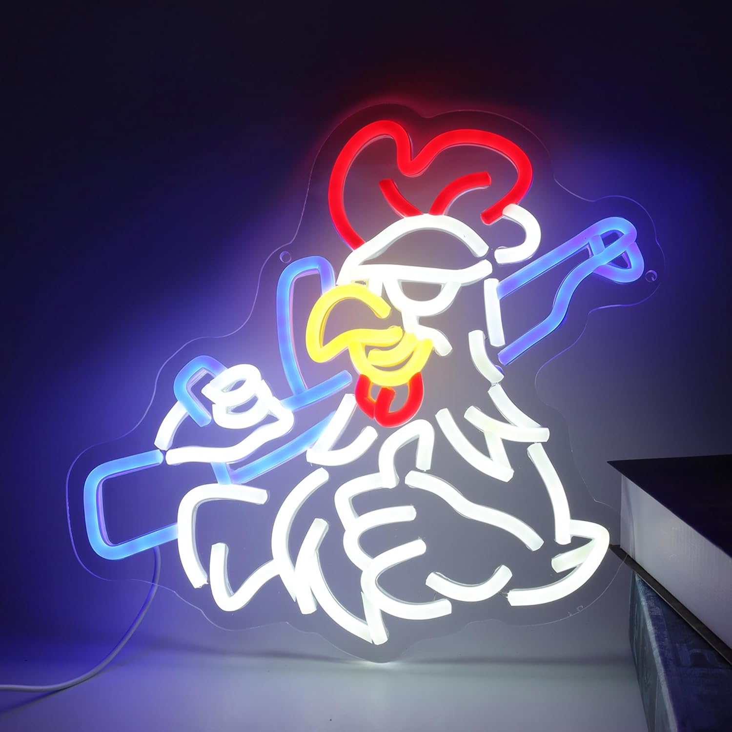 Chicken Shooting Neon Sign for Game Room, Man Cave,Rifle Led Sign for Party Decorations, Rooster Funny Neon Light for Hunting Enthusiasts,Farmhouse Coop Decor