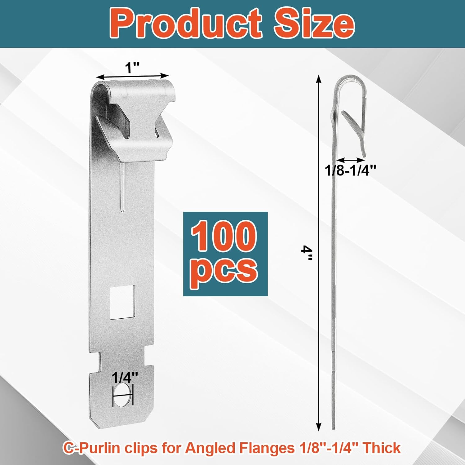 Blulu 100 Pcs C Purlin Clips for Vertical Flanges 1/8" - 1/4" Thick Hardware Clamp Vise for Wire Suspension Connect Ceiling Wire and Jack Chain from Bar Joists and Purlins (Silver)