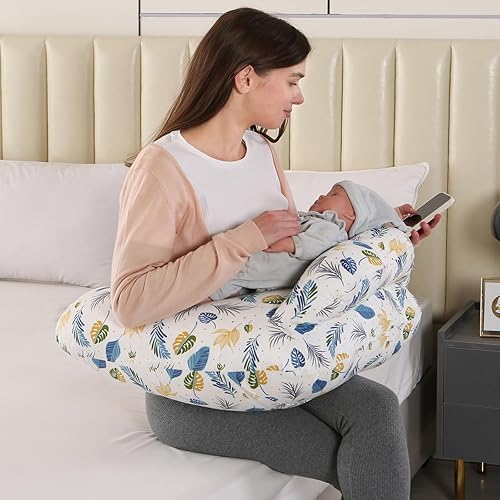 Miniatura 6 de BATTOP Almohada de lactancia para lactancia materna más apoyo para mamá, almohada de alimentación con funda extraíble y correa de cintura ajustable,