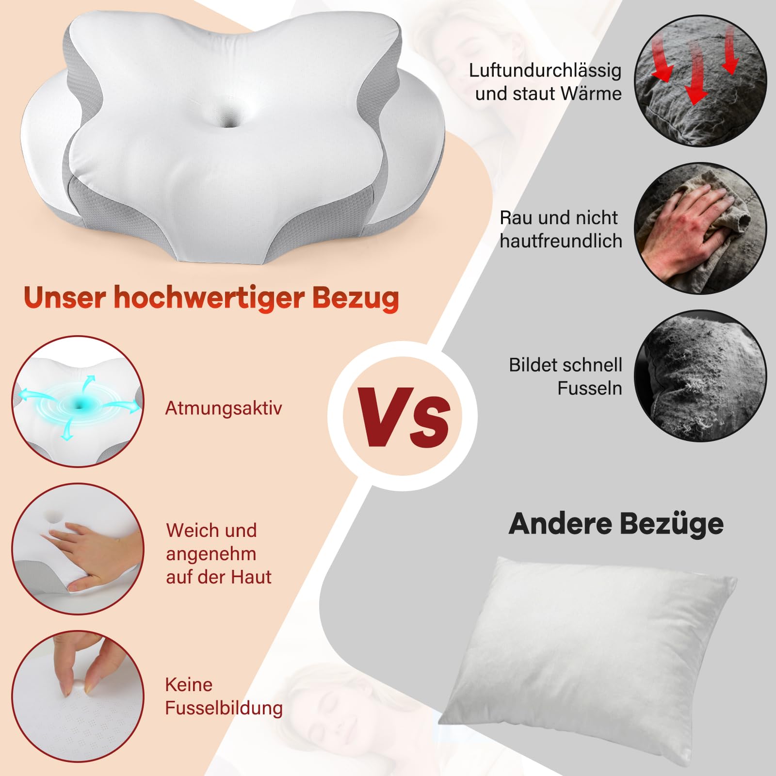 Almohada cervical – Almohada de espuma viscoelástica – dolor de cuello almohada para dormir – Almohada ergonómica para dormir de lado – Almohada cervical para los lados, la espalda y el