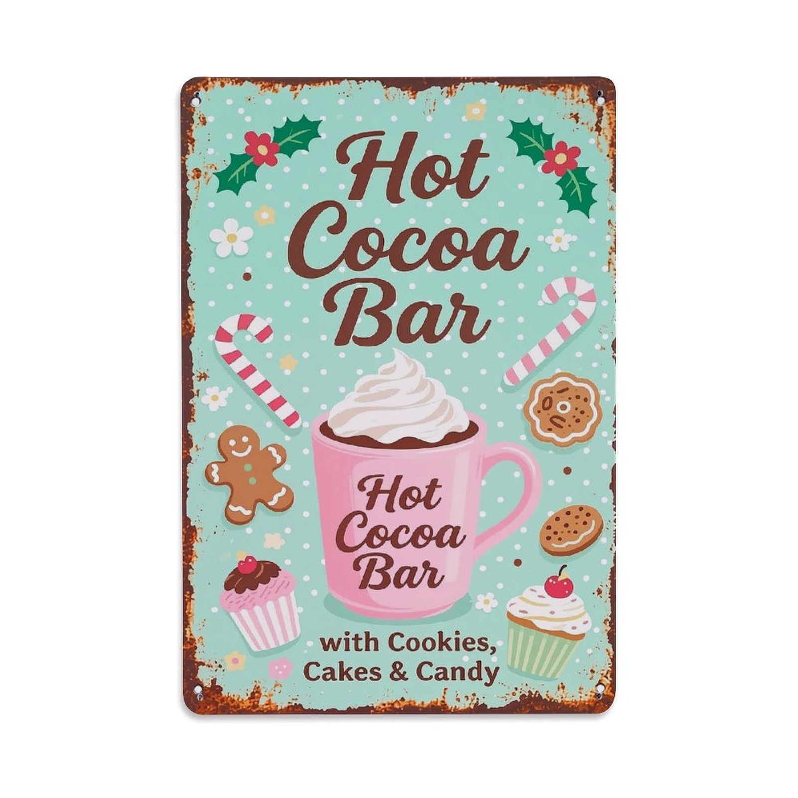 Jdfenggu Vintage Hot Cocoa Bar Cookies Cakes Candy Retro Metal Tin Sign, Decor Art Poster For Bar, Home, Man Cave, Kitchen, Laundry Room Gift 8X12inch