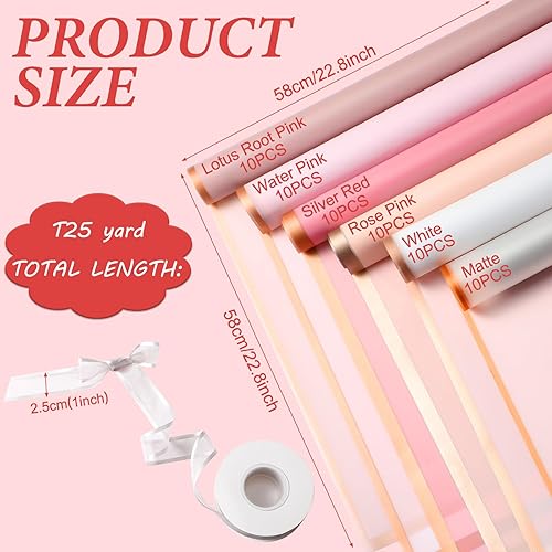 Miniatura 2 de Seajan 260 piezas de papel de estilo coreano para ramos de flores de 22.8 pulgadas, incluye 4 rollos de cinta, 100 pines, 96 mariposas 3D para boda,