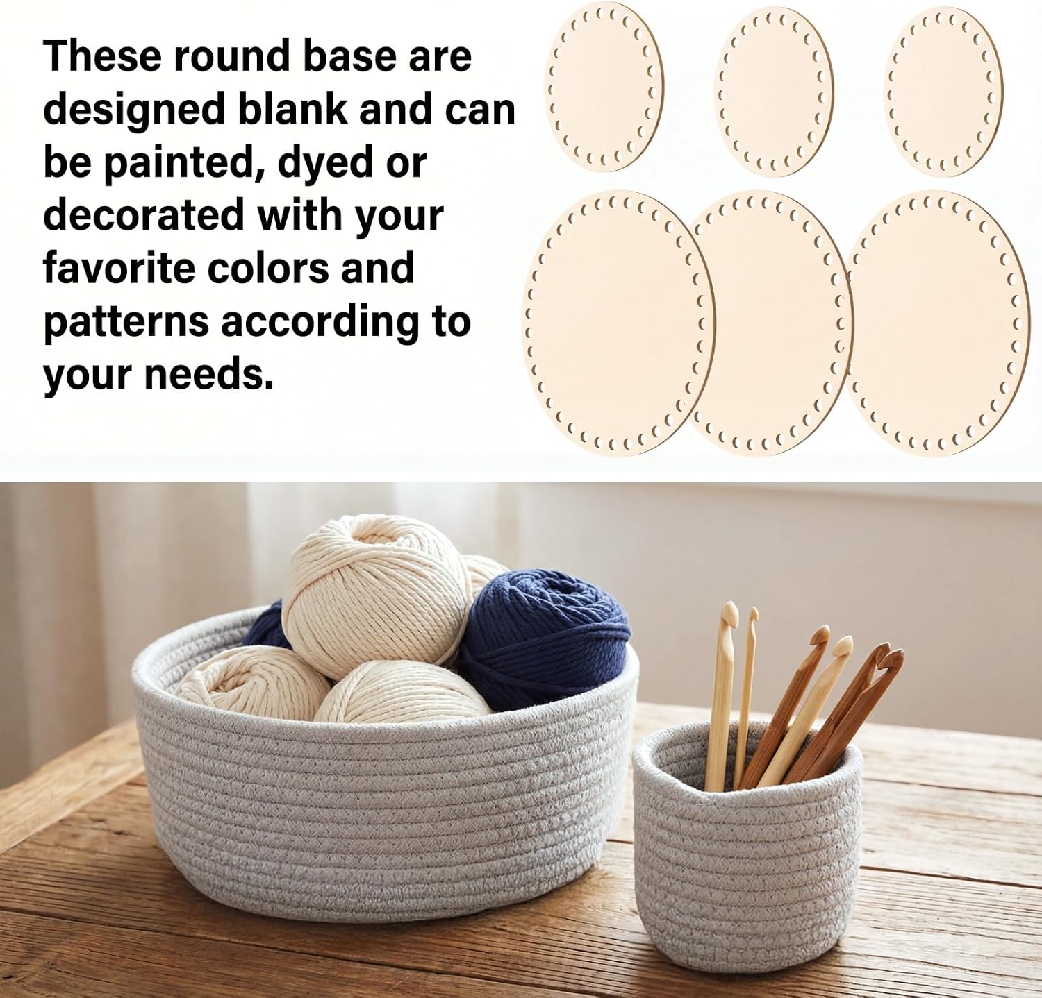 6Pcs Wood Base for Crochet Basket Base Bottoms 4" 6" Round | Basket Bottoms for Crochet Bases for Purses Crochets Bag Round Wood for Bag Making Wooden Bottom Base