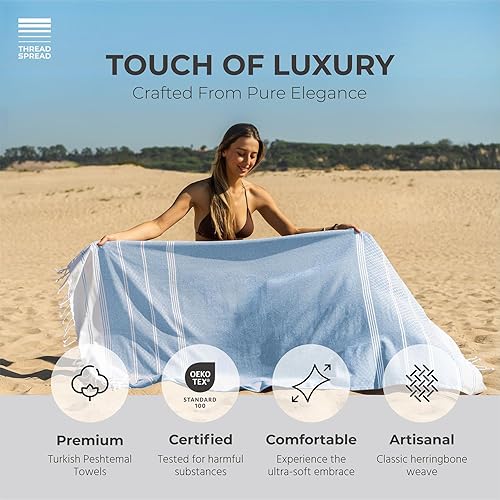 Vista 17 de THREAD SPREAD Paquete de 2 toallas de playa de algodón turco, 39 x 71 pulgadas, de secado rápido, sin arena, para adultos, de gran tamaño, ligeras