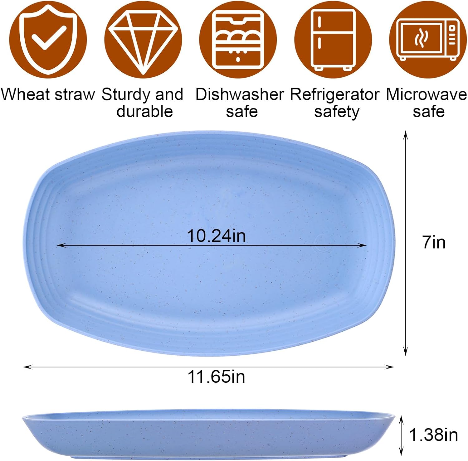 12 Pack Wheat Straw Plates, 11.6 Inch Oval Lunch Dinner Plates, Microwave Safe, Shatterproof, Dishwasher Safe & Eco-Friendly Plate for Camping, RV, Picnic, Travel