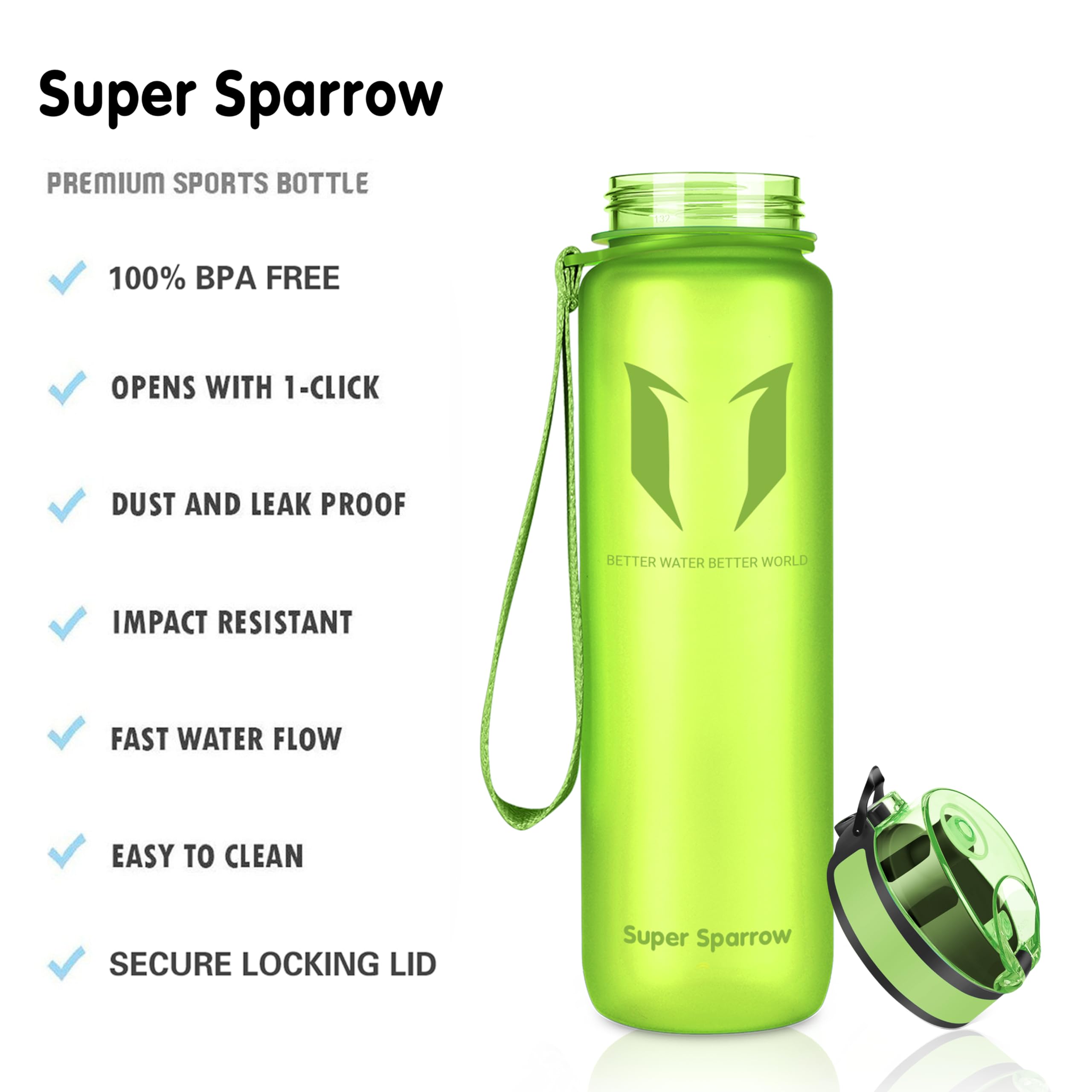 Super Sparrow Borraccia Sportiva & Bottiglia Bambini Senza Perdite - 350ml/500ml/750ml/1L/1.5L - Senza BPA