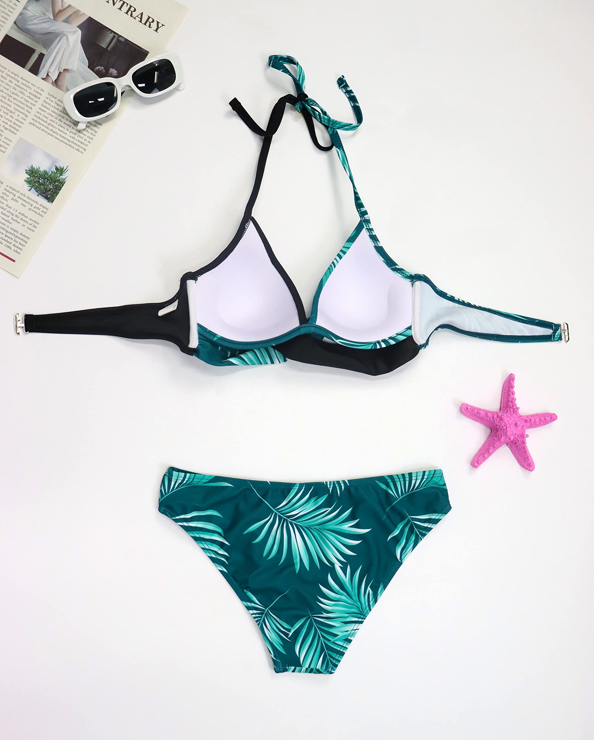 JFAN Donna Costume da Bagno Push Up Imbottito Reggiseno Bikini Donna Due Pezzi Swimwear Abiti da Spiaggia