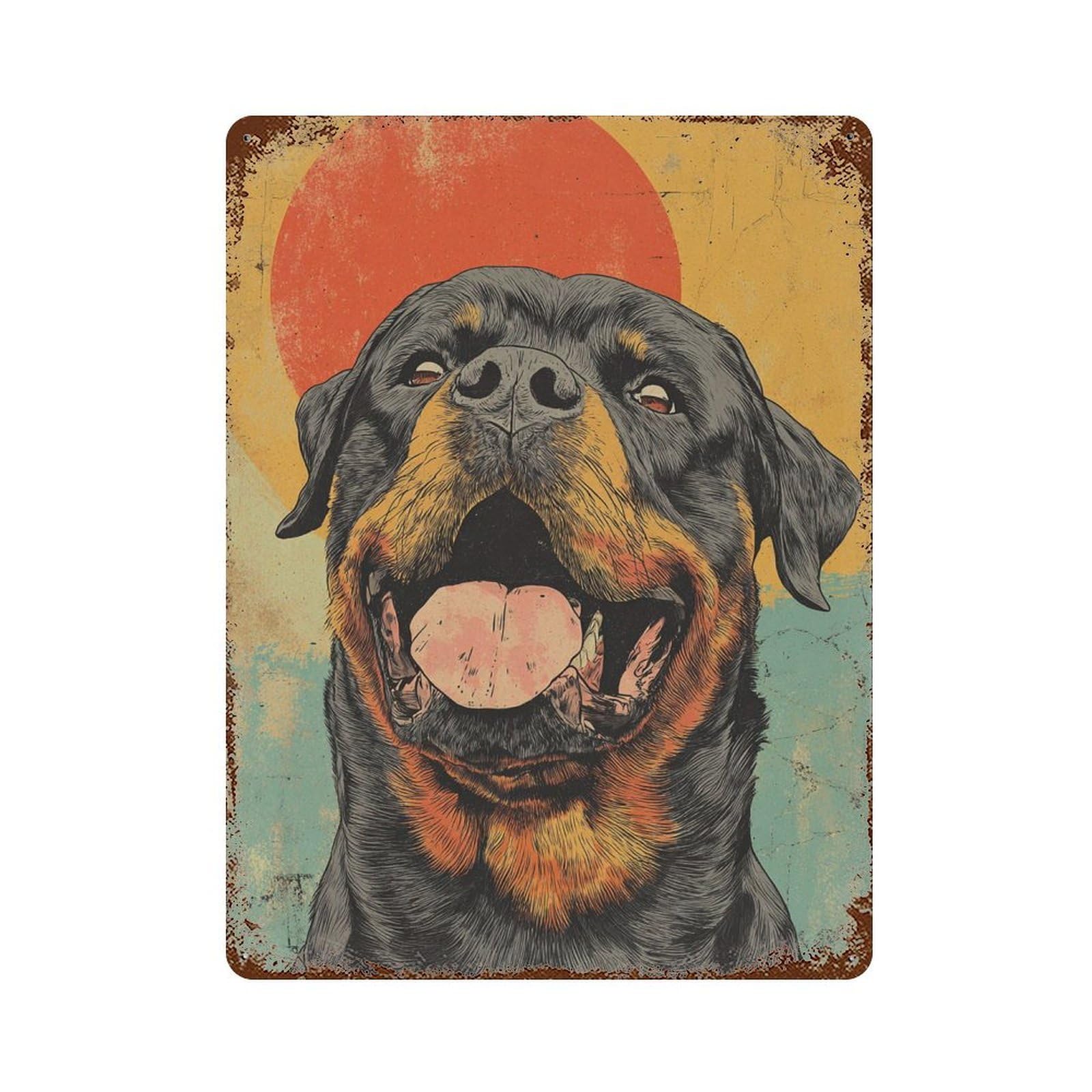 Rottweiler Wall Art Print Vintage Rust Metal Sign 15.7"x11.8", Shabby Chic Decor for Shed, Workshop And Garage Wall Decor