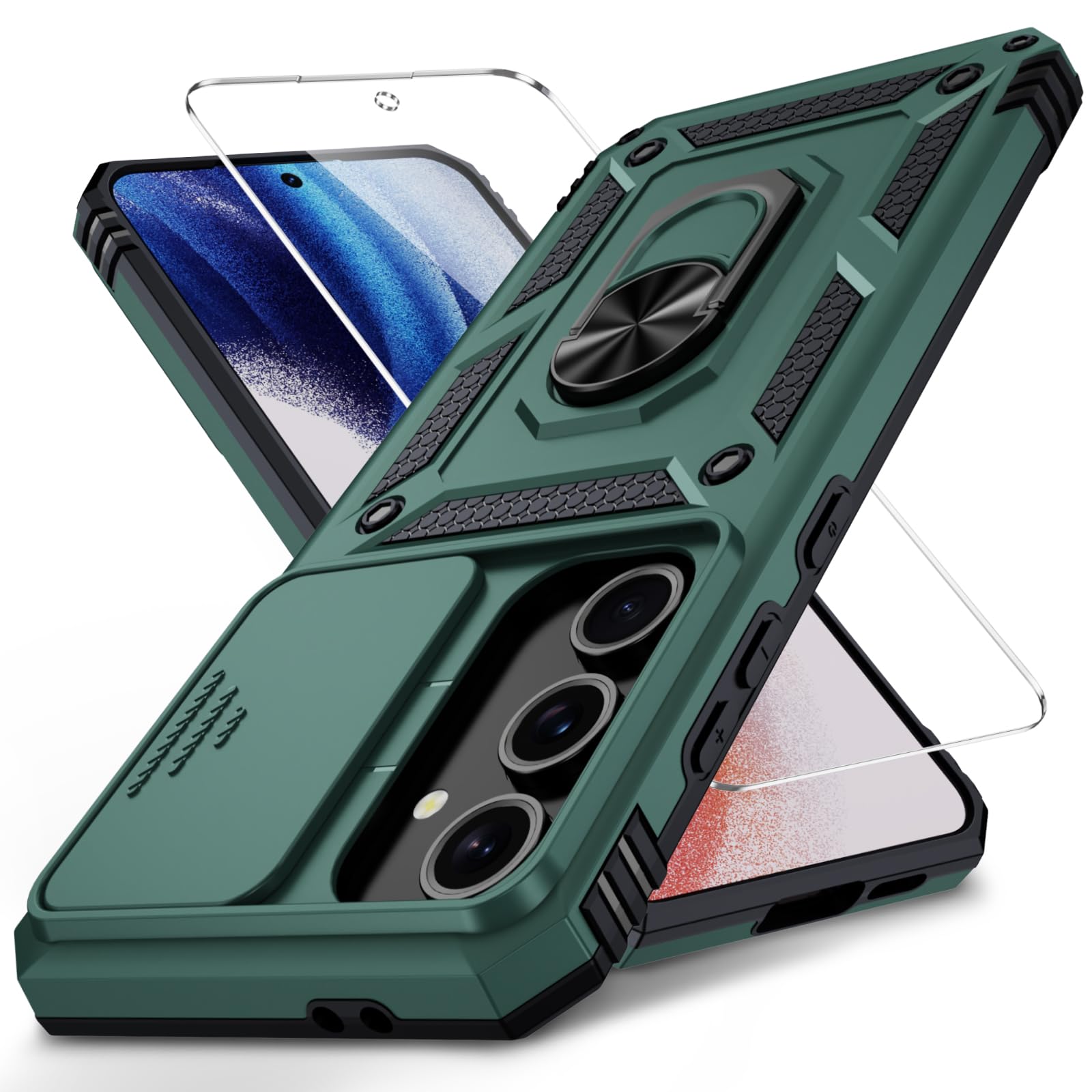 Weycolor for Samsung Galaxy S24 FE Case with Camera Lens Cover, HD Screen Protector, 10 FT Military Grade Drop Protection, Magnetic Ring Holder