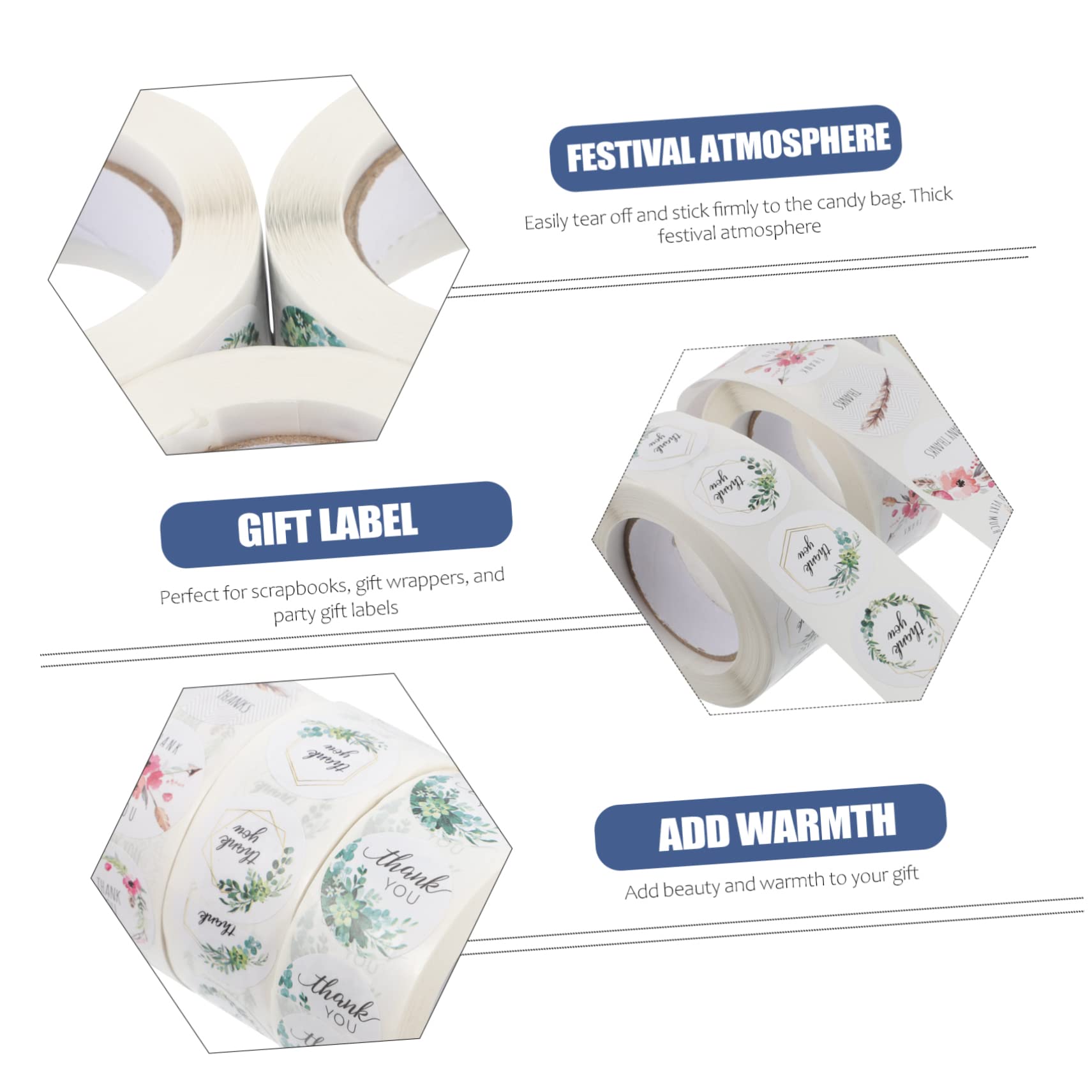 Tofficu 18rotoli Adesivi Ringraziamento Per Decorazioni Di Feste Di Stickers Autoadesivi Floral Per Buste Sacchetti e Regali Etichette Per Compleanni e Matrimoni