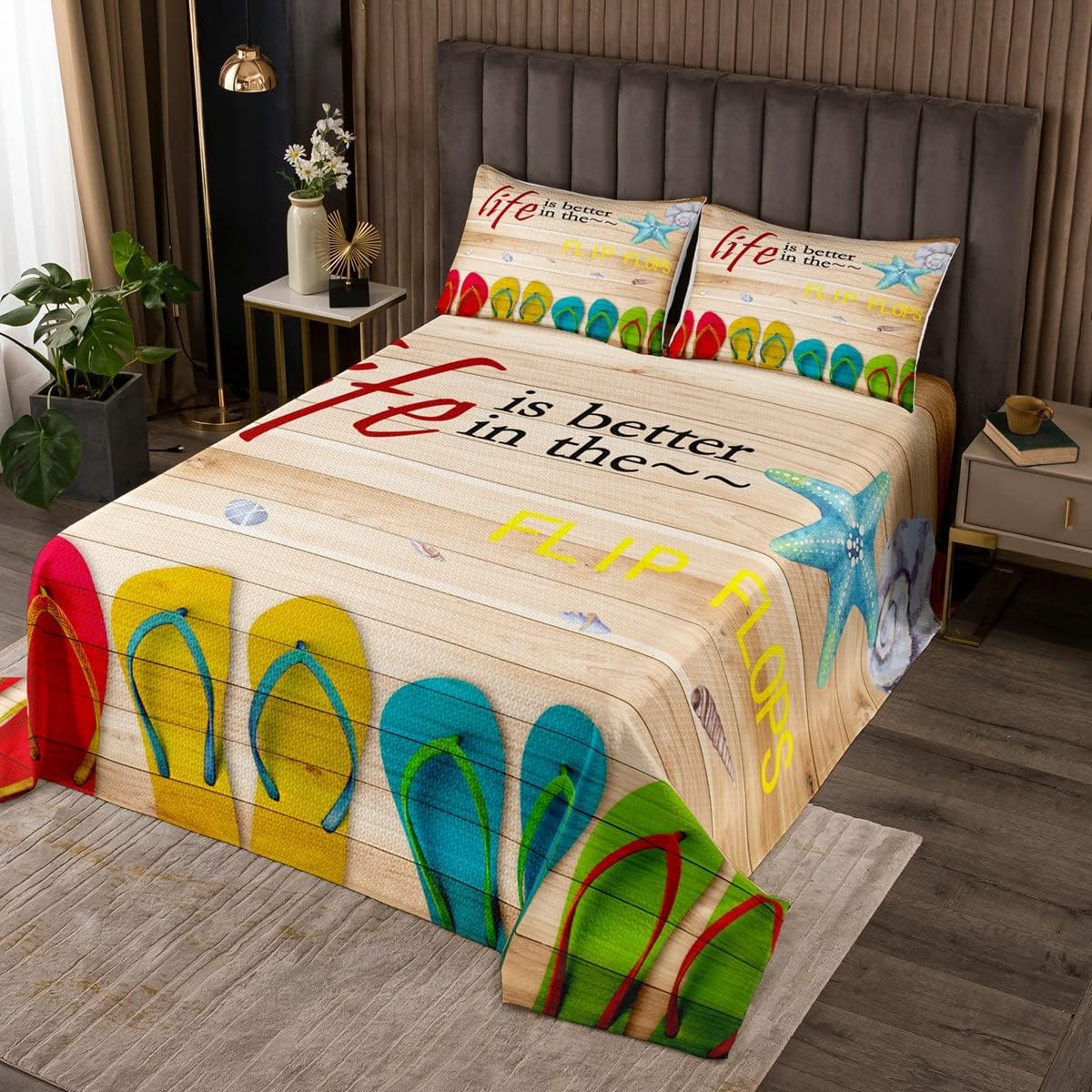 Castle Fairy Beach Flip Flops Bedspread King Size Rustic