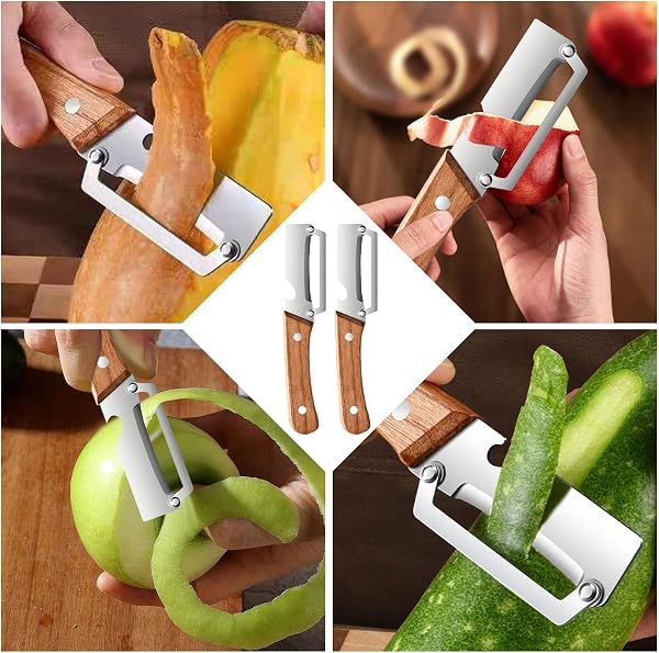 2PC Multi-Functional Vegetable Peeler for Kitchen,Vegetable Peeler Wooden Handle,2-in-1 Stainless Steel Fruit & Vegetable Peelers with Bottle Opener for Potato Pineapple - 5