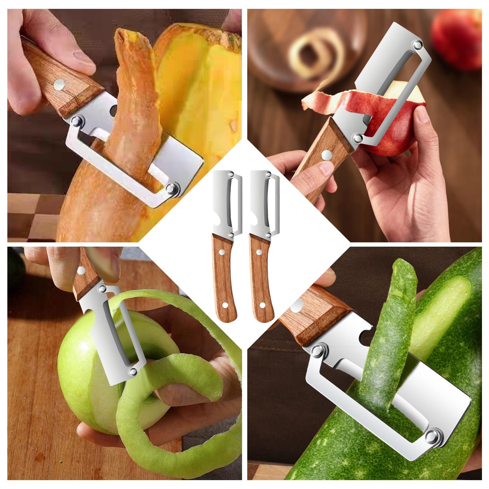 2PC Multi-Functional Vegetable Peeler for Kitchen,Vegetable Peeler Wooden Handle,2-in-1 Stainless Steel Fruit & Vegetable Peelers with Bottle Opener for Potato Pineapple — view 5