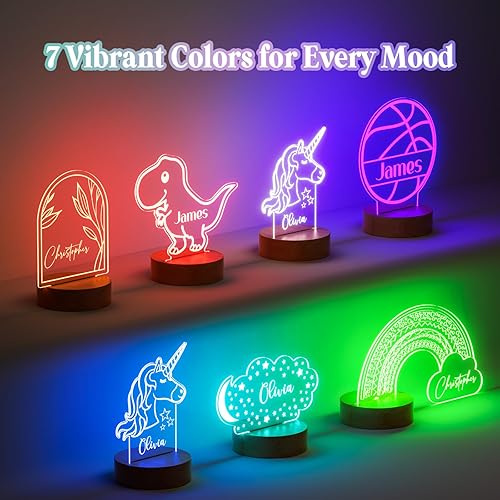 Miniatura 2 de Luz nocturna personalizada con nombre de regalo para bebés, decoración de guardería con luz acrílica de dinosaurio, incluye control remoto y cambio