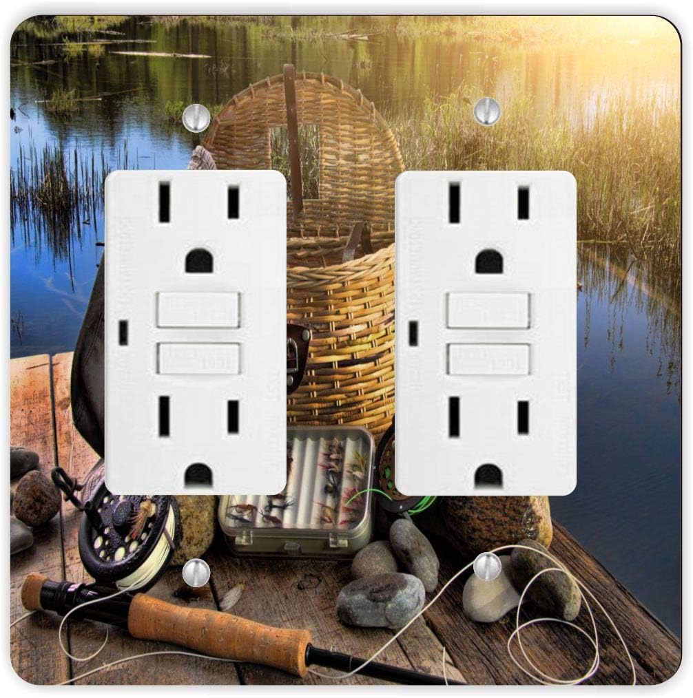 Still Life Fishing Tackle on River -Light Switch Plate Cover - Double GFI Double Rocker - Two Gang Switch Plate Cover Switch Plate Cover