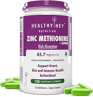 Healthyhey Nutrition Zinc Methionine Plus Copper, Supports Immune and Antioxidant Protection - 120 Veg Capsules
