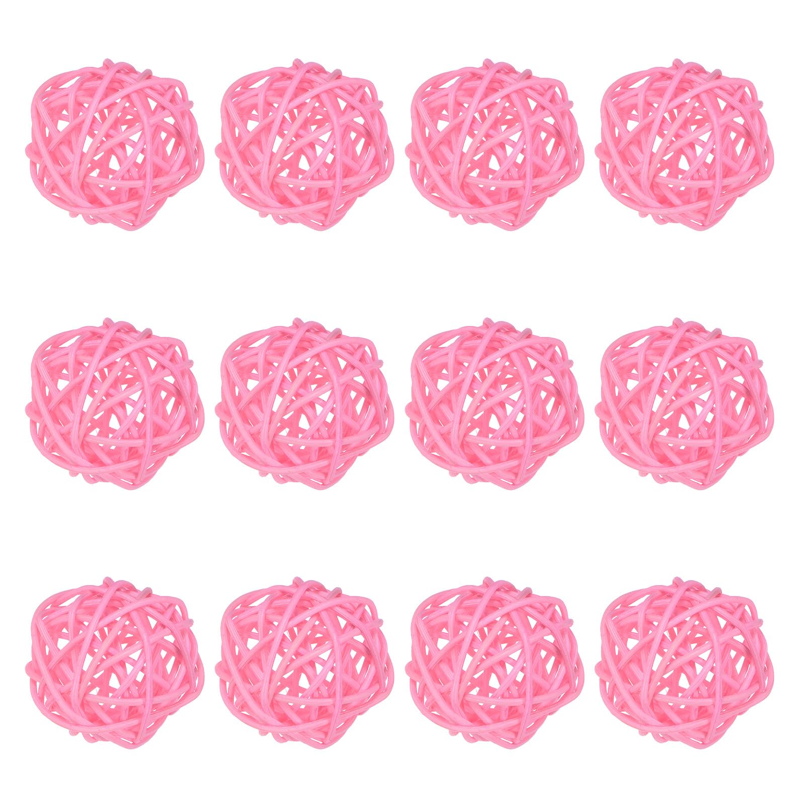 M METERXITY 12-Pack Wicker Rattan Balls 40mm/1.6 Inch Decorative Rattan Balls Orbs Vase Fillers Bowl Fillers for Christmas/Weddings/Thanksgiving/DIY Crafts/Home Decor [Pink]
