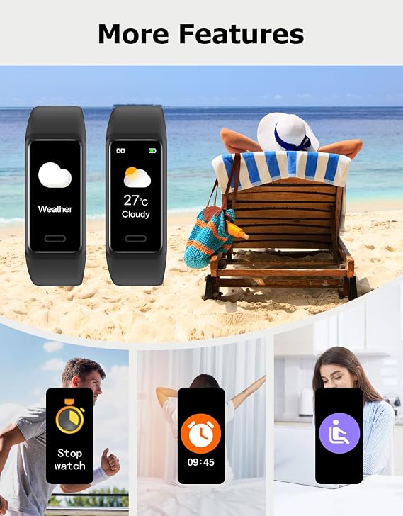 Cloudpoem Fitness Tracker, Fitness Watches for Men Women with 24/7 Heart Rate Monitor Sleep Tracker Step/Calorie Counter Stopwatch Pedometer IP68 Waterproof (Dark Black)