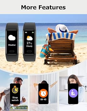 Cloudpoem Fitness Tracker, Fitness Watches for Men Women with 24/7 Heart Rate Monitor Sleep Tracker Step/Calorie Counter Stopwatch Pedometer IP68 Waterproof (Dark Black)