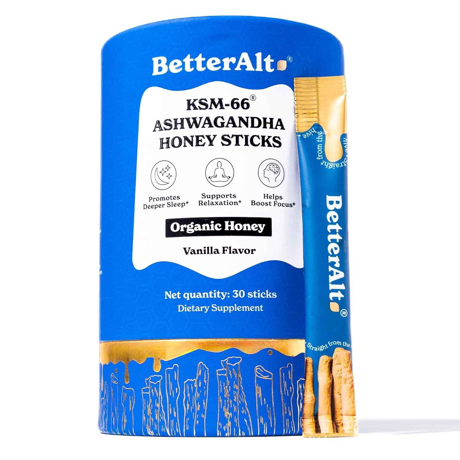 Better Alt KSM 66 Ashwagandha Honey Sticks |Organic Multiflora Himalayan Honey | Helps Promote Relaxation, Focus |1 Month Dietary Supplement