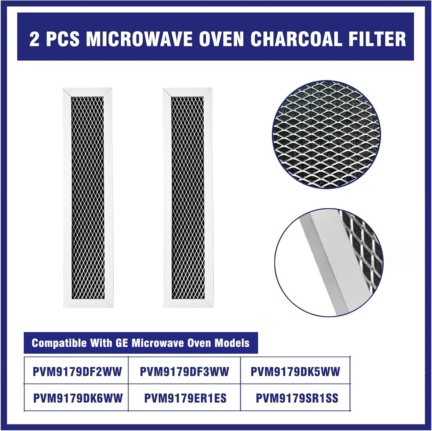 2 Pcs Microwave Charcoal Filter Mesh Replacement Compatible with GE PVM9179DF2WW, PVM9179DF3WW, PVM9179DK5WW, PVM9179DK6WW, PVM9179ER1ES, PVM9179SR1SS