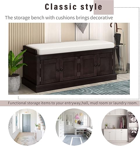 Miniatura 76 de LUMISOL Banco de almacenamiento con 2 cajones y 2 armarios, banco de entrada con cojines extraíbles, banco de zapatos para entrada, sala de estar,
