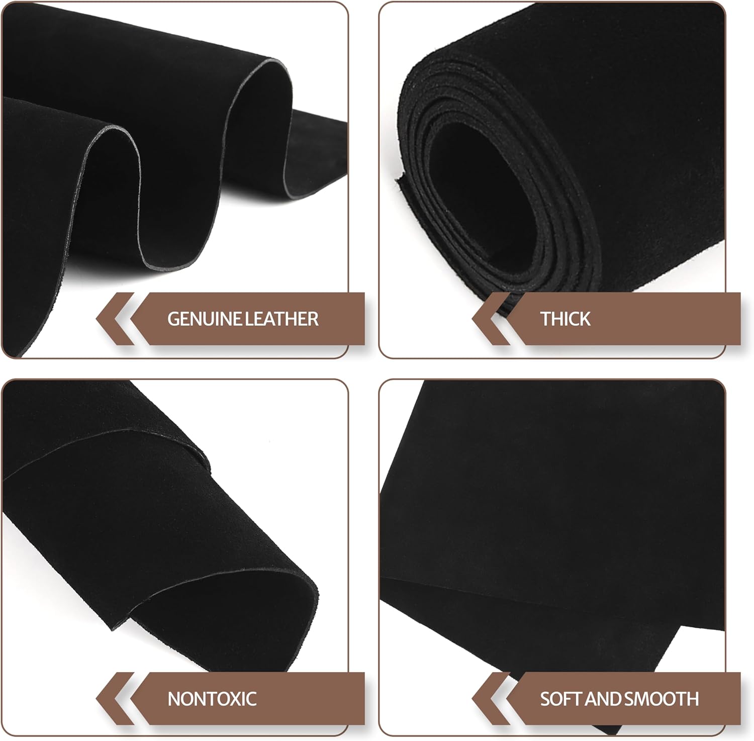 Shkira 12''X24'' Premium Suede Split Leather Sheets for Crafts – Black Velor Leather Square – 1.6 MM Thick – Genuine Cowhide Split Sheet for DIY Projects & Crafting