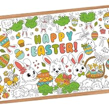Giant Easter Coloring Poster - Large Happy Easter Coloring Tablecloth Cover, Jumbo Cute Bunny Paper Colorable Table Cloth Banner for Easters Gifts Activities Game Party Decorations Props, 31 x 72Inch