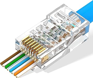 LEENUE RJ45 Connector CAT5 CAT5E 50 Pack, RJ45 Pass Through Connectors 50μ Gold Plated, RJ45 Plug For Solid Or Stranded Utp Cable 23-26 AWG