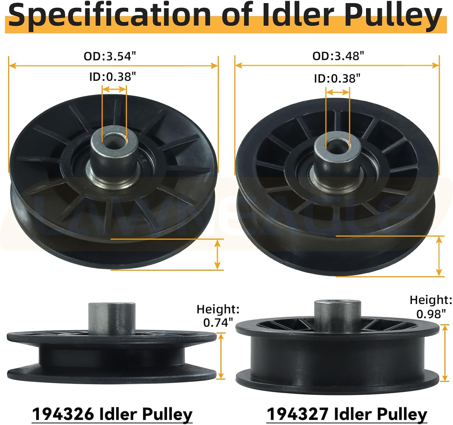 2 Pack 532194326 Idler Pulley with 532194327 Pulley Idler Flat Replaces 194326 Drive Pulley Craftsman 194326 V-Idler Pulley, 194327 Drive Pulley Craftsman 194327 Pulley, Husqvarna 532194327
