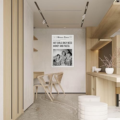 Miniatura 7 de Arte de pared vintage de periódico blanco y negro para niñas, comida de chica caliente, pasta italiana, pósteres divertidos para habitación de